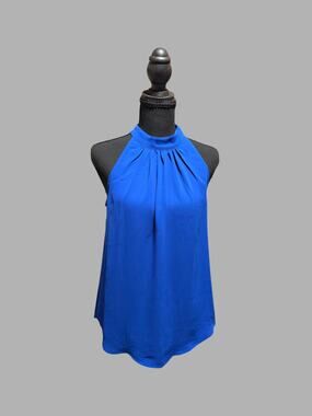 NWT Halara Royal Blue High Neck Halter Sleeveless Blouse Size Small